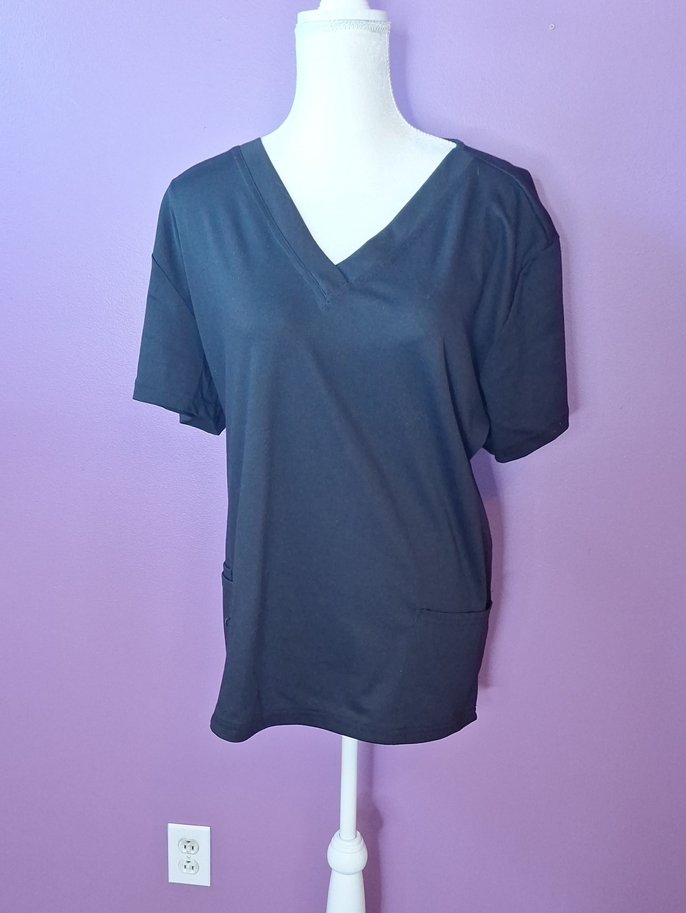 Black V-Neck Short Sleeve Scrub Top 2X